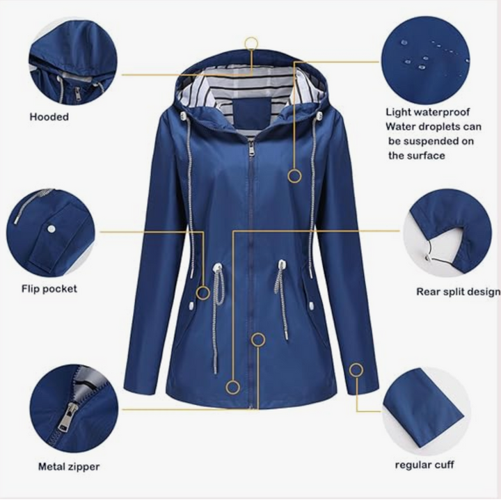 Women's outdoor wear: a lightweight, hooded, and waterproof rain jacket for active lifestyles.