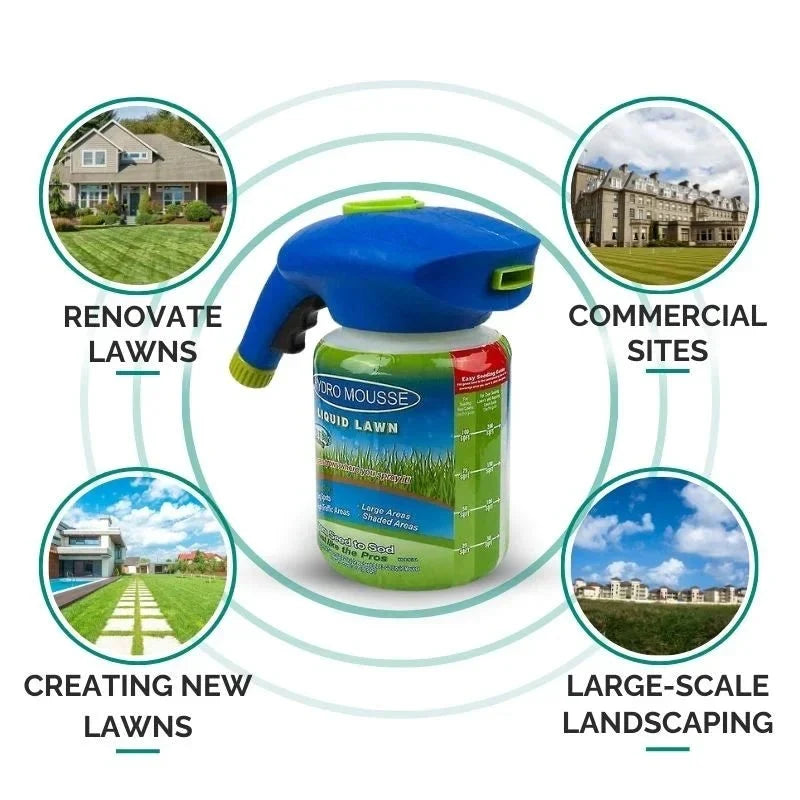 Close-up of Eco-Friendly Liquid Lawn Seed Spray stream, ensuring even coverage for optimal grass growth.