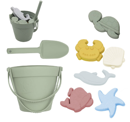 Sustainable silicone beach sand toy set, a perfect eco-friendly gift for kids' summer outdoor adventures.