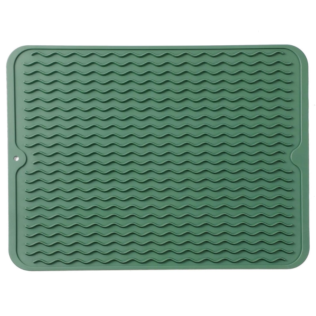 Hygienic silicone drying mat for kitchen; doubles as refrigerator & drawer liner. Eco-friendly design.