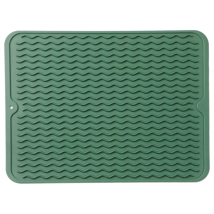 Hygienic silicone drying mat for kitchen; doubles as refrigerator & drawer liner. Eco-friendly design.