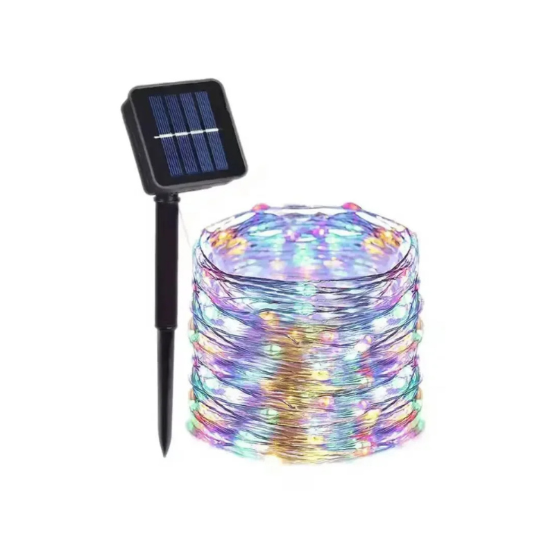 Weatherproof solar string lights providing charming warm white illumination for outdoor patios, gardens & landscape.