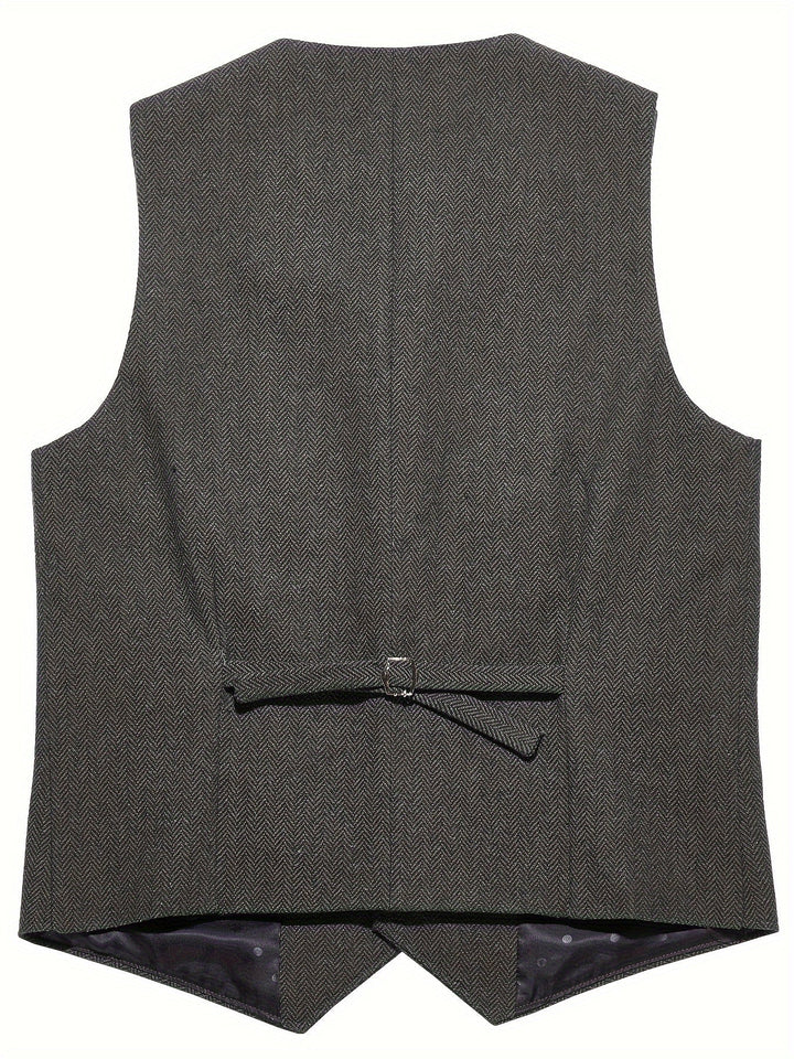 Versatile men's wool blend button vest, great for autumn & winter layering, adds a classic touch.