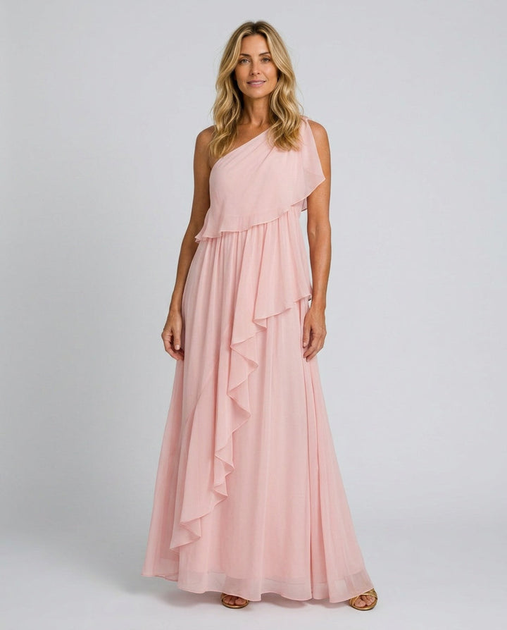 Women's formal asymmetric ruffle maxi dress, a sophisticated choice for races and special occasions.