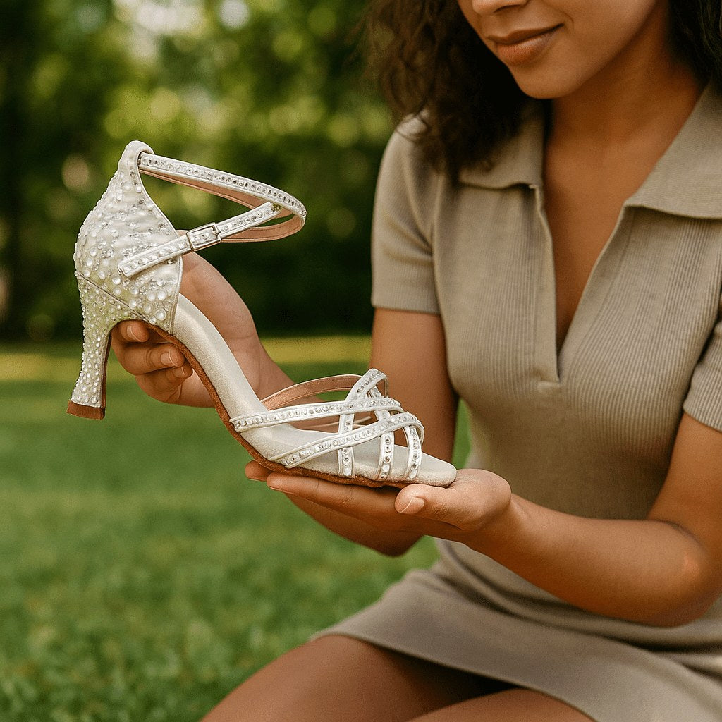 Women's elegant crystallised heels, ideal for evening parties, ballroom dancing, and formal occasions, comfortable.