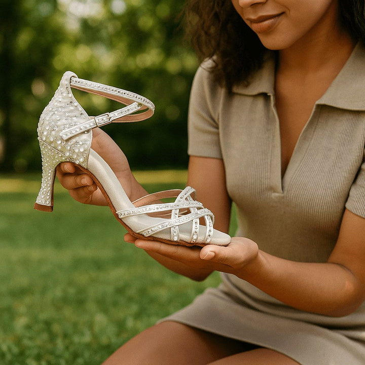 Women's elegant crystallised heels, ideal for evening parties, ballroom dancing, and formal occasions, comfortable.