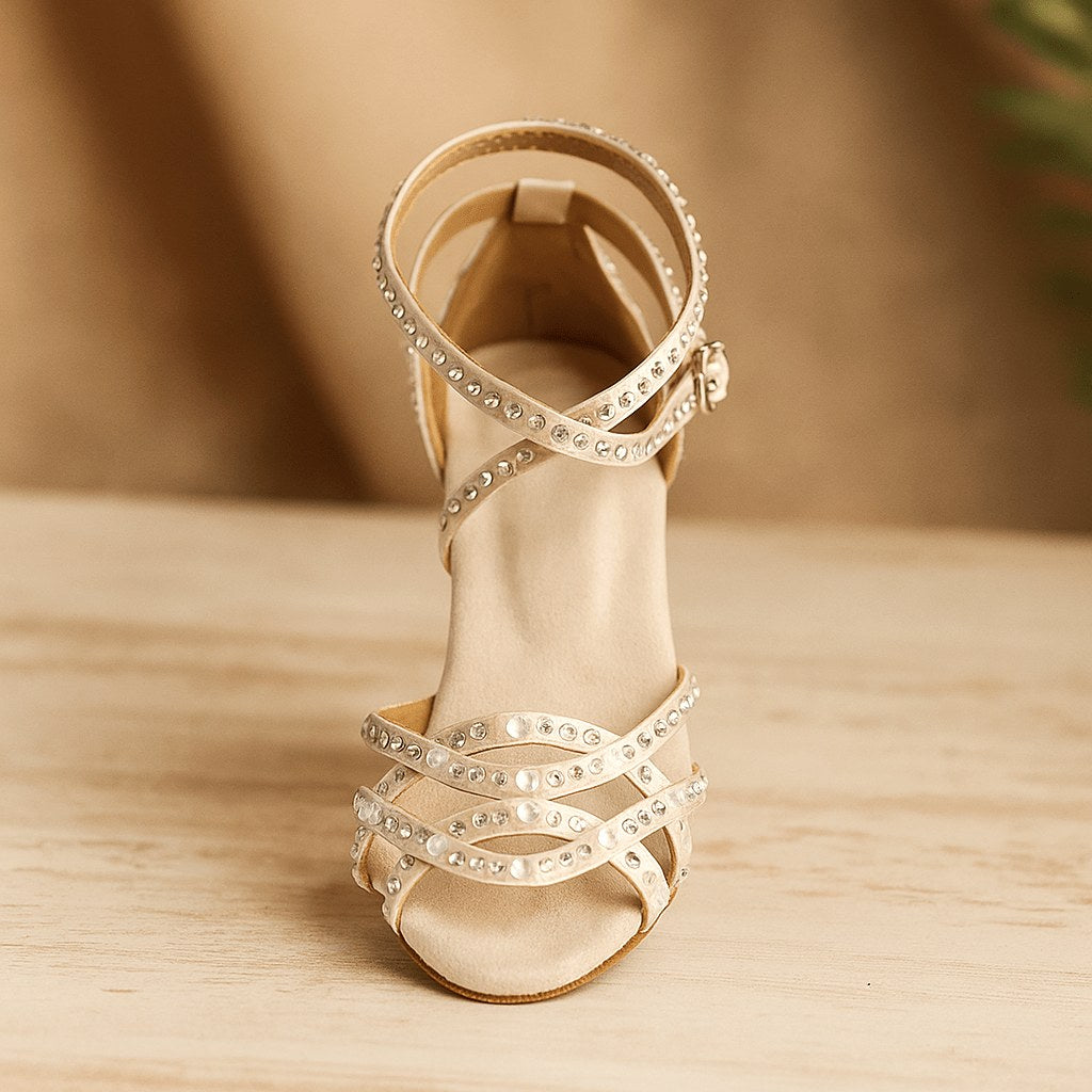 Women's comfortable crystallised evening dance shoes with stable heels, designed for elegant style and comfort.