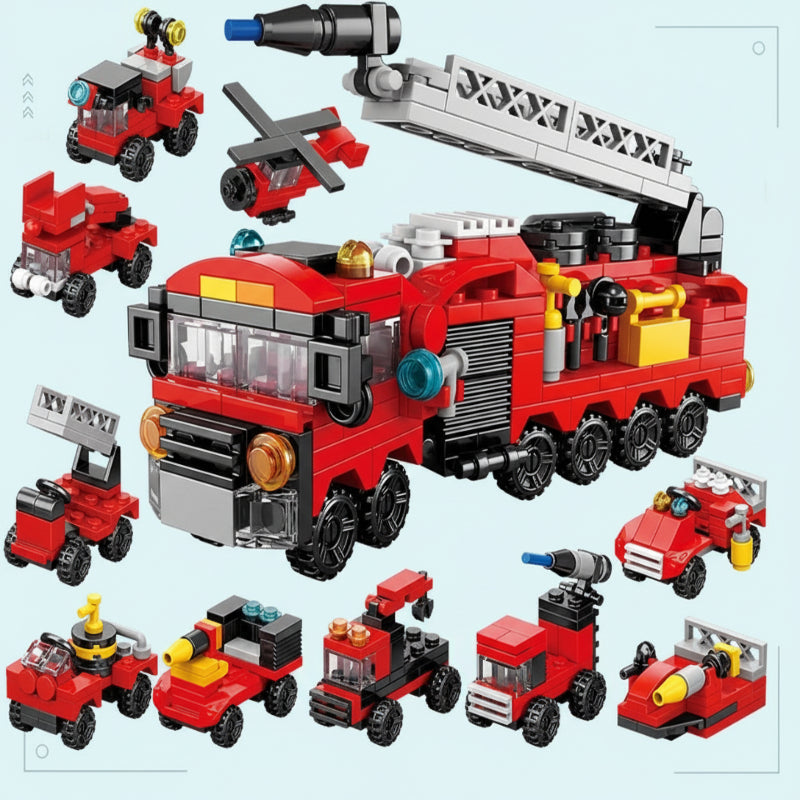 Child focused on building a complex model with educational construction blocks, developing skills.