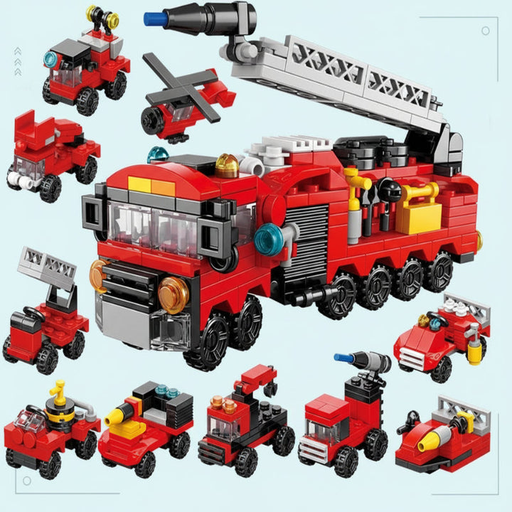 Child focused on building a complex model with educational construction blocks, developing skills.