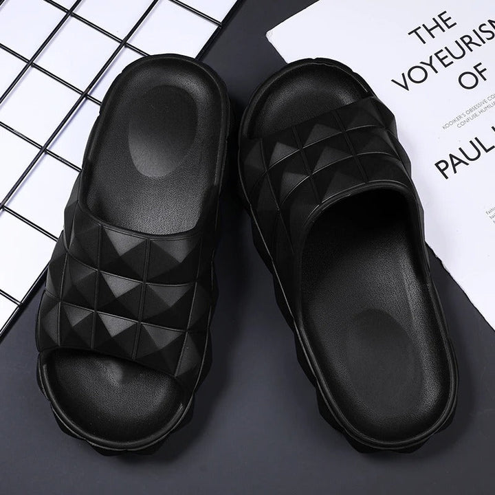 Modern men's casual sandals with a chic geometric pattern and comfortable footbed.