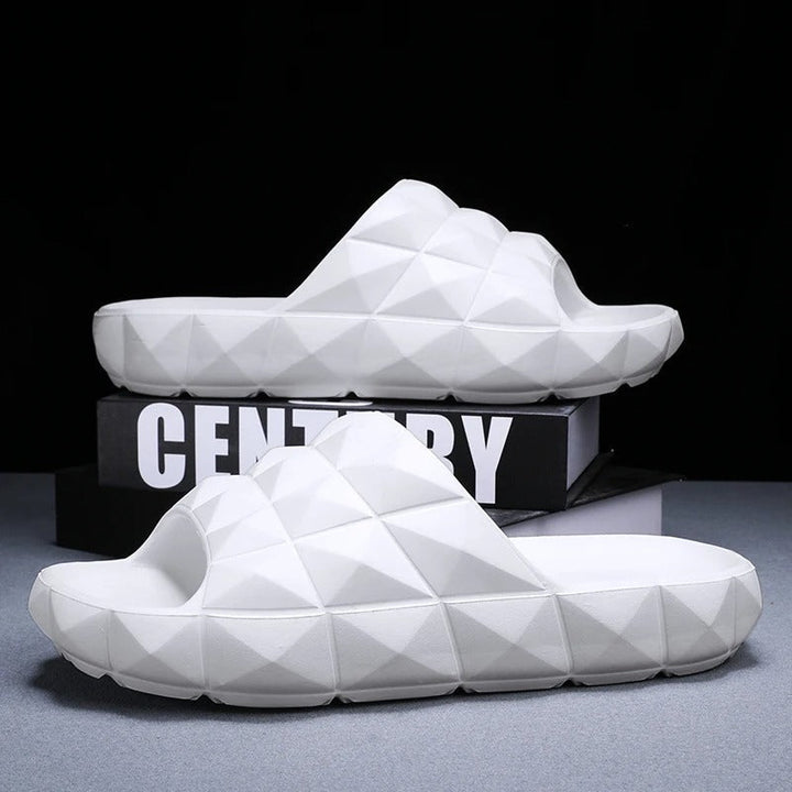 Men's summer slides with an eye-catching geometric texture and comfortable fit.