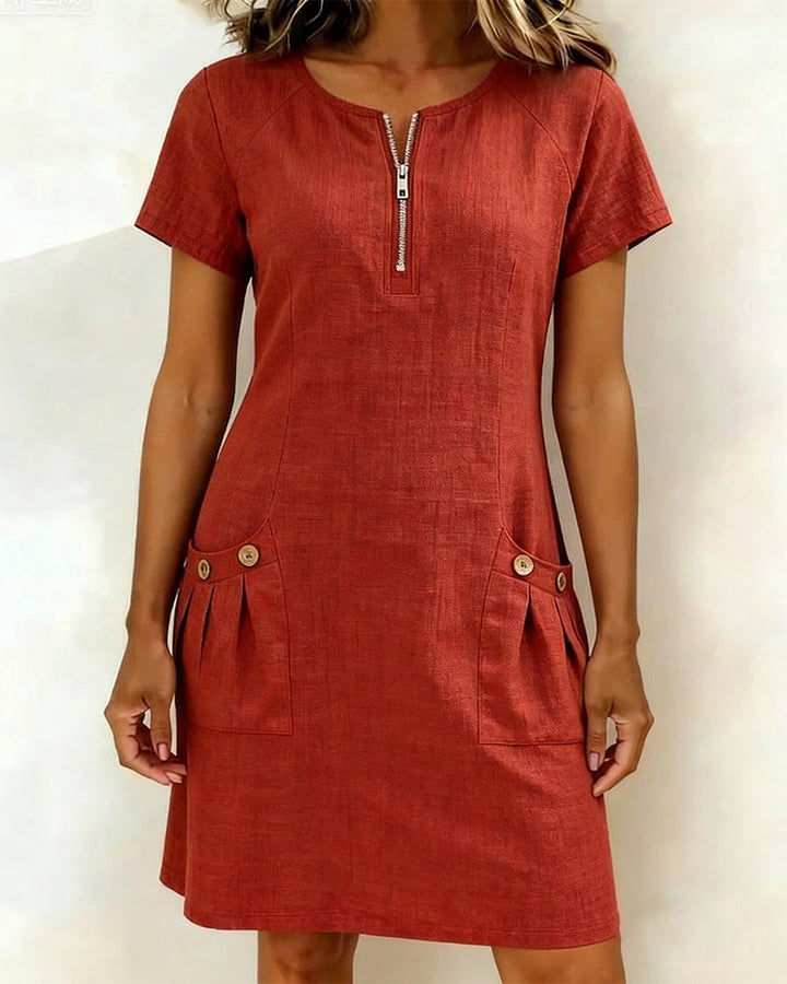 Women's Linen Zip Neck Mini Dress