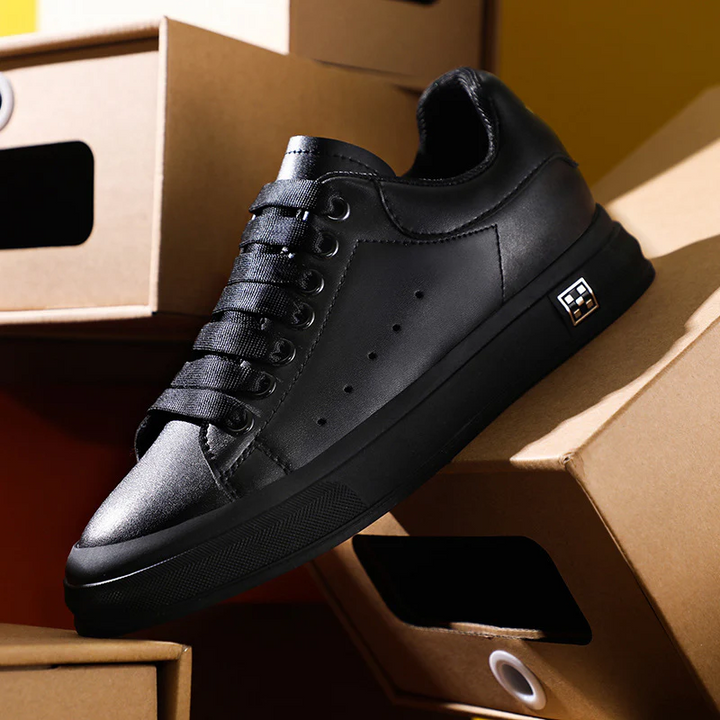 Black men's versatile height increasing shoes, offering both a sophisticated look and an invisible height advantage.