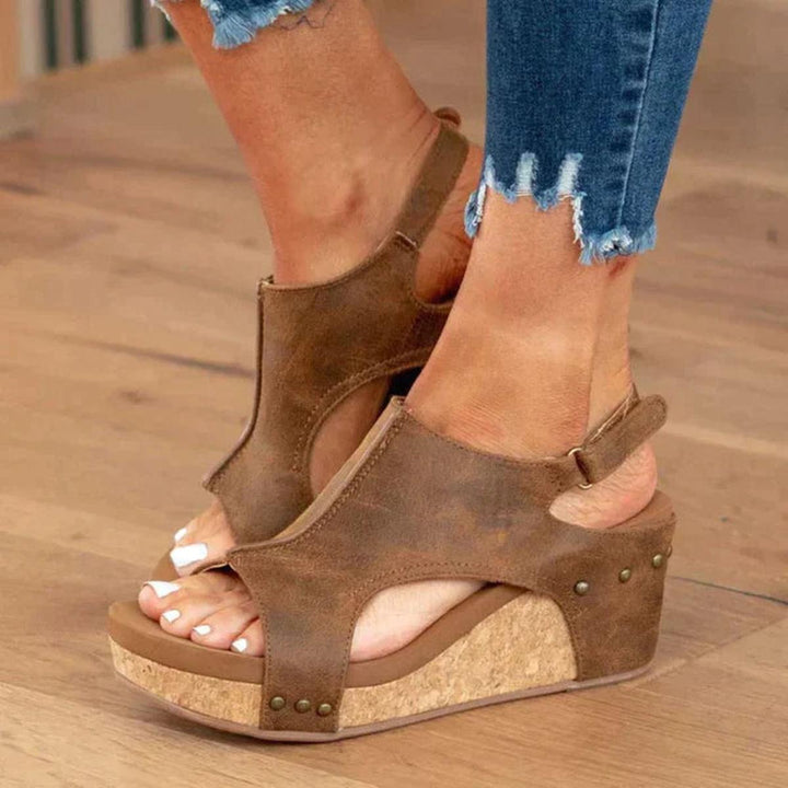 Chic women's open-toe wedge sandals. Perfect for summer vacations & casual wear. Comfortable slip-ons.
