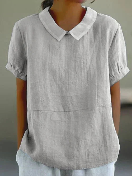 Women's Linen Collared Short Sleeve Top