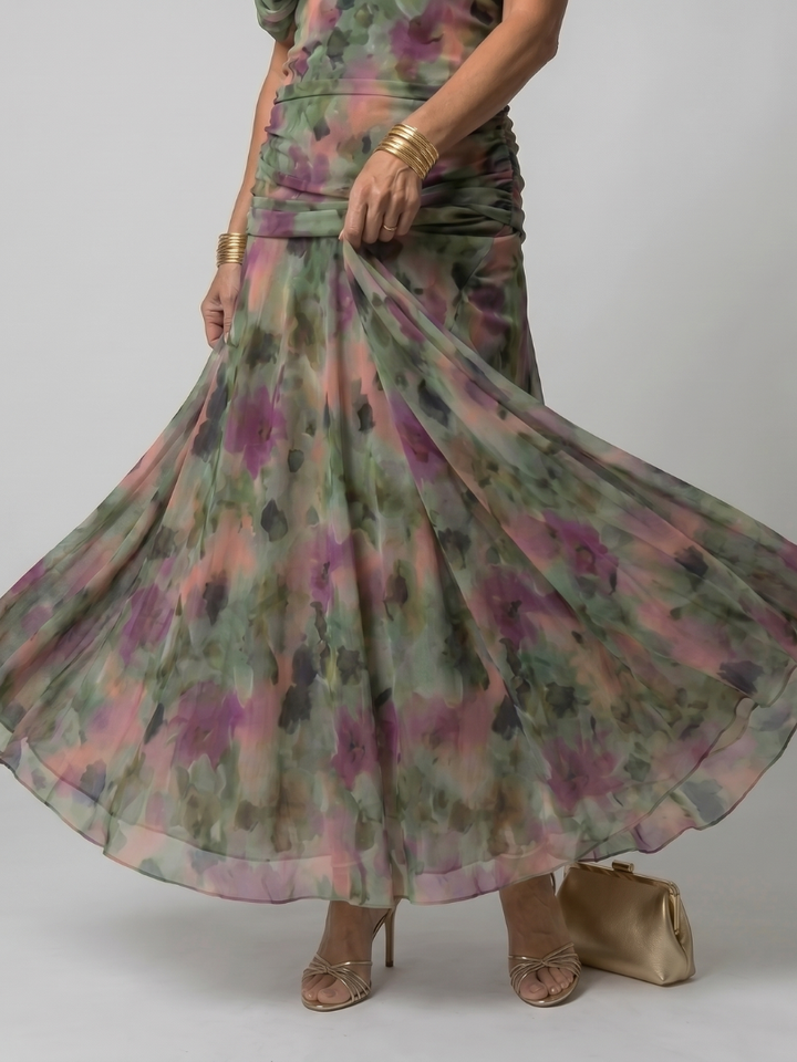 Elegant off-shoulder midi dress for women, comfortable, ideal for summer casual or evening wear.