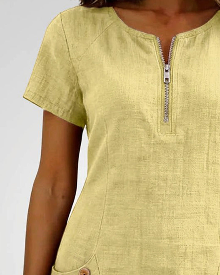Women's Linen Zip Neck Mini Dress