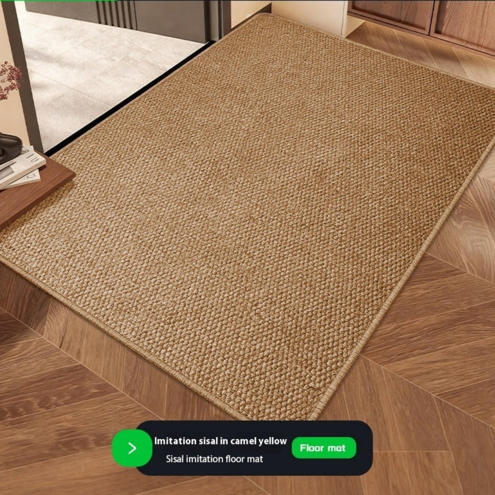 Modern luxury entrance rug in beige. Soft cuttable rectangle floor mat, ideal for home hallway decor.