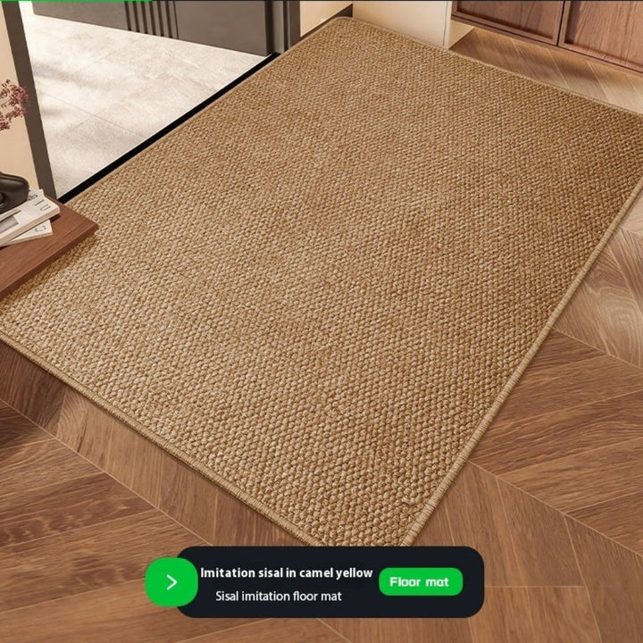 Modern luxury entrance rug in beige. Soft cuttable rectangle floor mat, ideal for home hallway decor.
