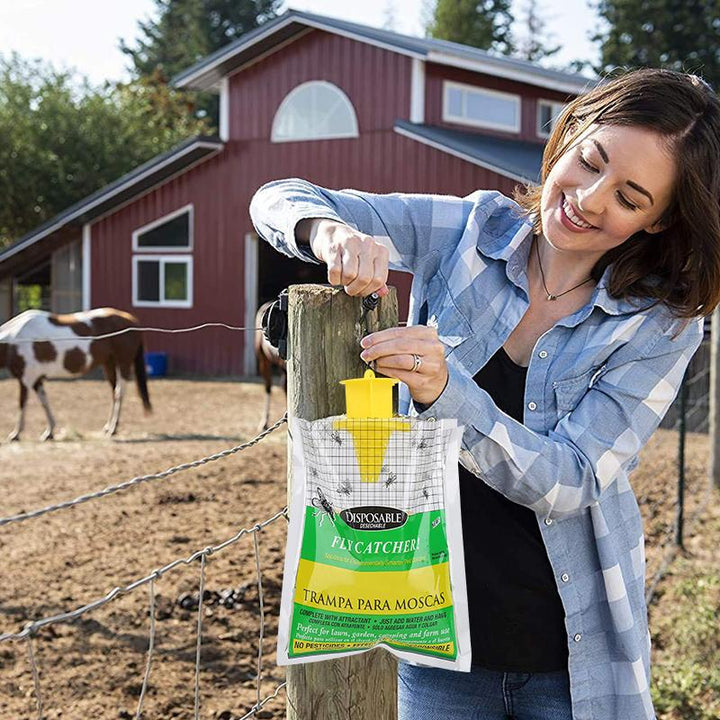 Easy-to-use disposable fly trap for outdoor pest control. Protects garden & yard from flies.