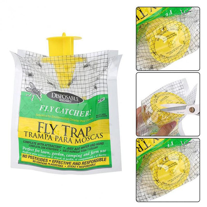 Convenient disposable fly trap for outdoor use. Essential backyard & garden pest control.