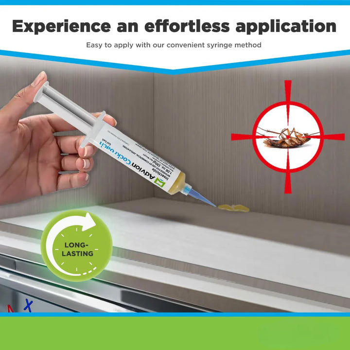 Close-up of cockroach killer gel bait syringe for home and business use