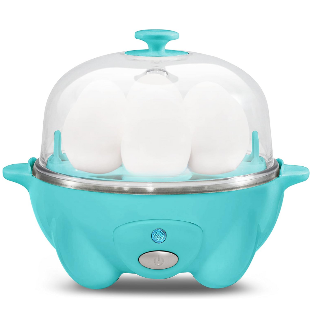 Modern kitchen appliance: 7-egg cooker with poaching tray. Perfect for quick, healthy breakfast.