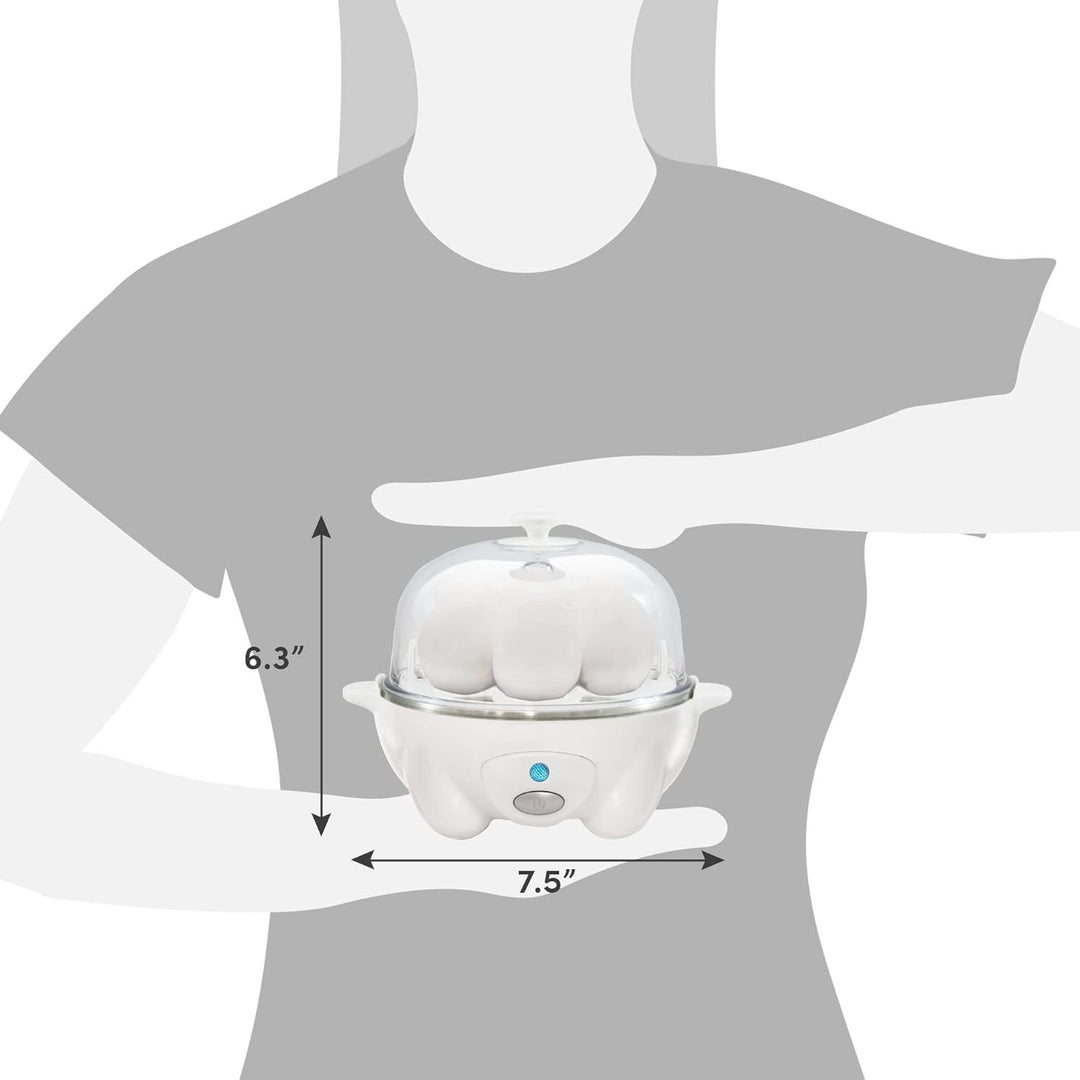 Convenient 7-egg cooker. Poach or boil eggs to perfection with this compact kitchen appliance.
