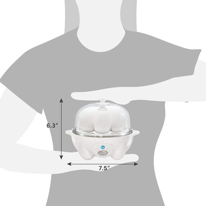 Convenient 7-egg cooker. Poach or boil eggs to perfection with this compact kitchen appliance.