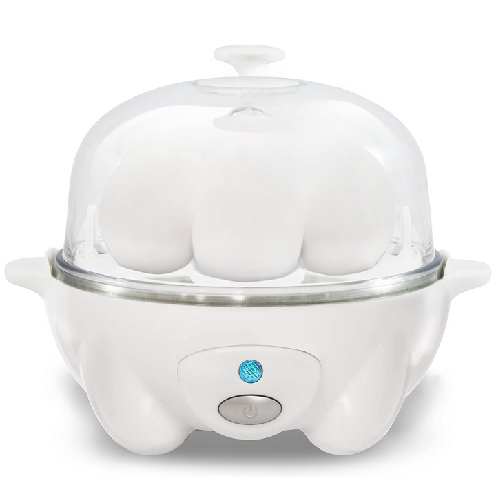 Automatic electric egg cooker for 7 eggs. Makes perfect hard-boiled, soft-boiled & poached eggs.