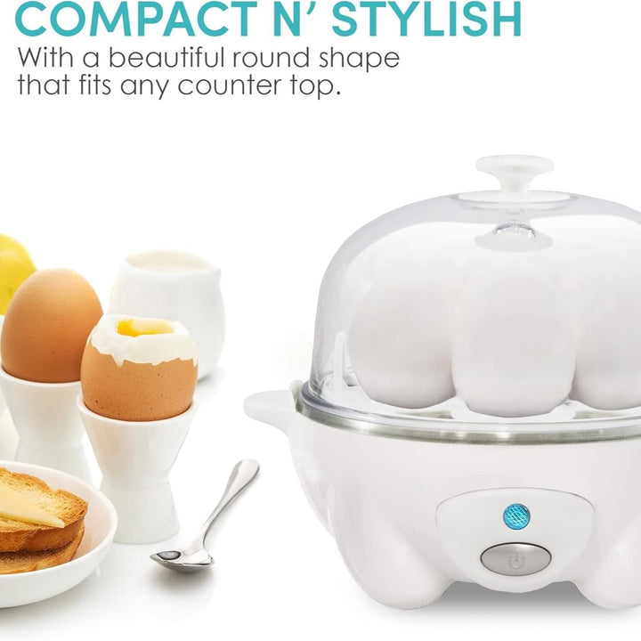 Stylish 7-egg cooker for easy breakfast. Perfect hard-boiled, soft-boiled & poached eggs, fast.