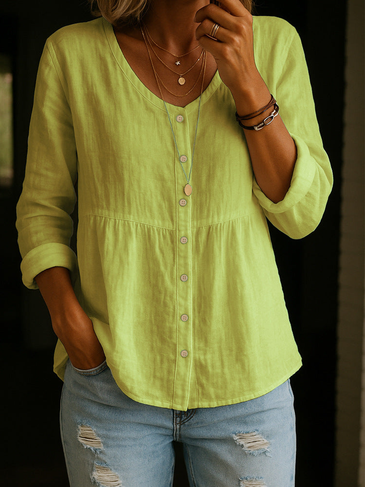 Chic women's button-down peplum tunic, a long sleeve blouse perfect for elegant or casual style.