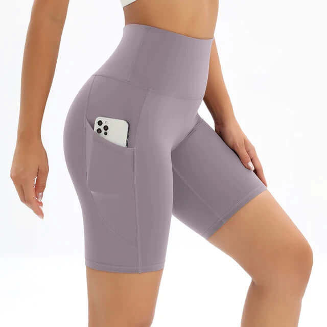 Versatile women's high-waisted athletic bike shorts with deep pockets for gym & active lifestyles.