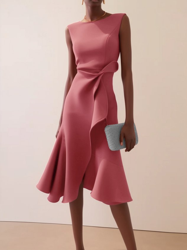 Chic sleeveless midi dress for women featuring a flattering draped asymmetrical design. Ideal for special occasions.