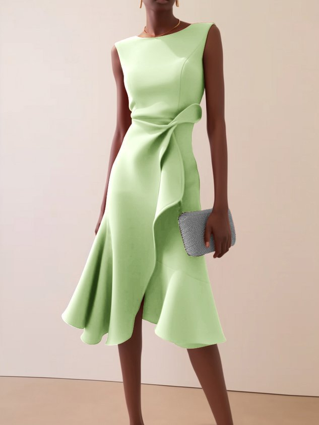 Stunning women's asymmetrical draped midi dress for special occasions like weddings or formal gatherings.