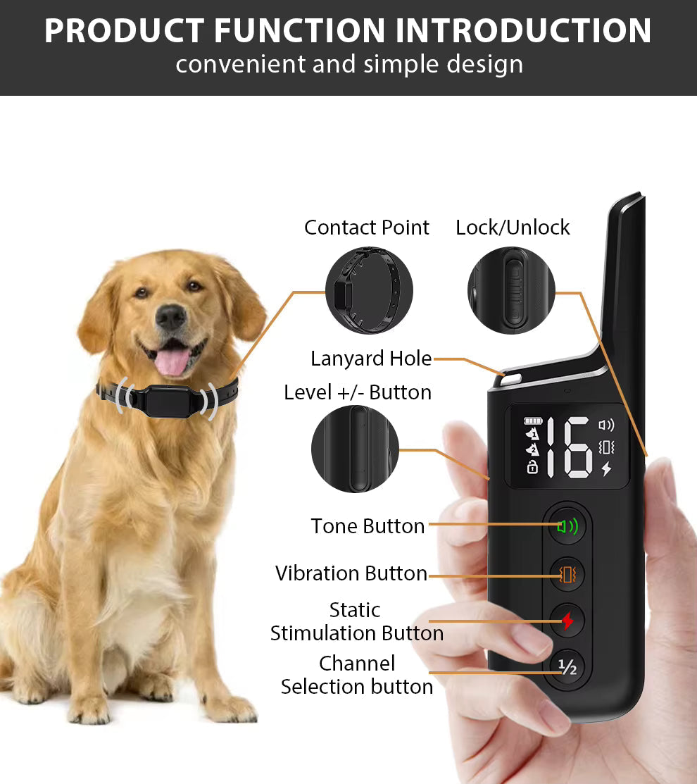Durable waterproof electric dog training collar for outdoor obedience and pet behavior.