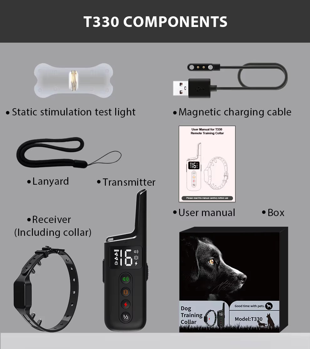 Waterproof remote electric dog training collar for safe & effective pet obedience.