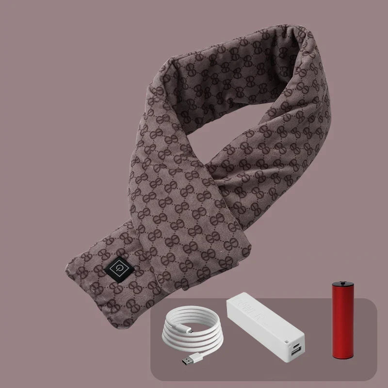 Durable electric heated scarf, perfect outdoor gear for winter sports & cold weather activities.