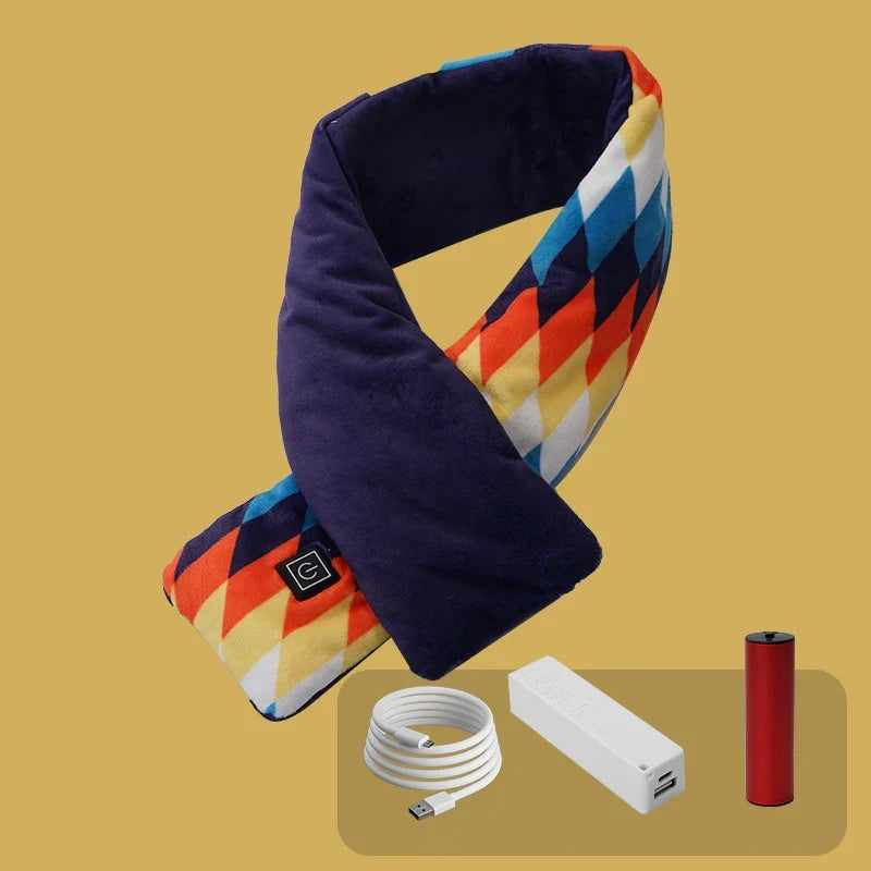 Rechargeable electric heated scarf, essential winter accessory for cold weather warmth.