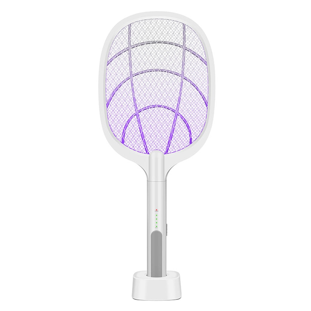 Electric bug zapper racket, USB rechargeable mosquito swatter for effective insect & fly control.