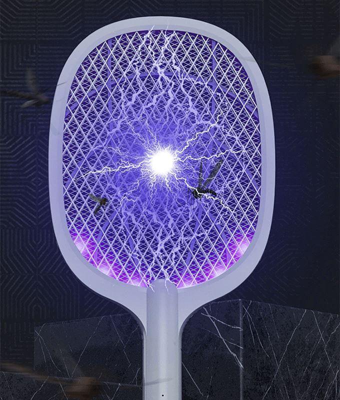 Powerful USB rechargeable electric bug zapper racket, ideal for home & patio mosquito pest control.
