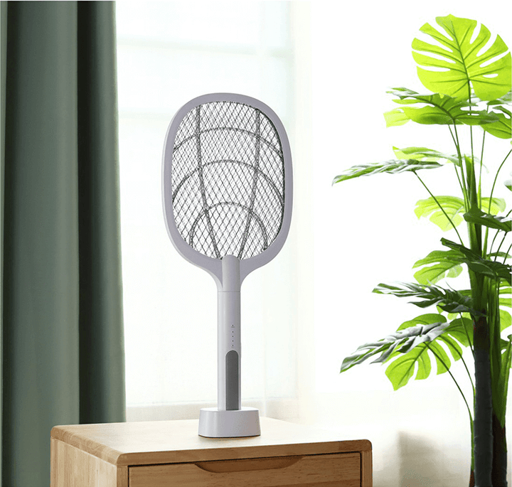 Portable electric bug zapper racket, USB rechargeable mosquito swatter for home, patio & camping.
