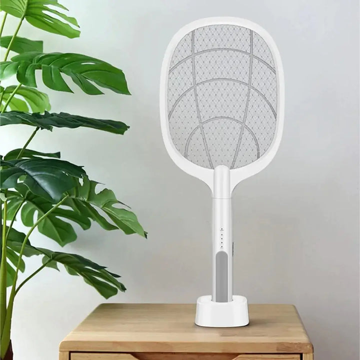 Enjoy pest-free spaces with this USB rechargeable electric bug zapper mosquito swatter racket.