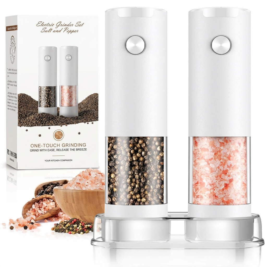 Close-up of electric pepper grinder with adjustable coarseness, perfect kitchen gadget.