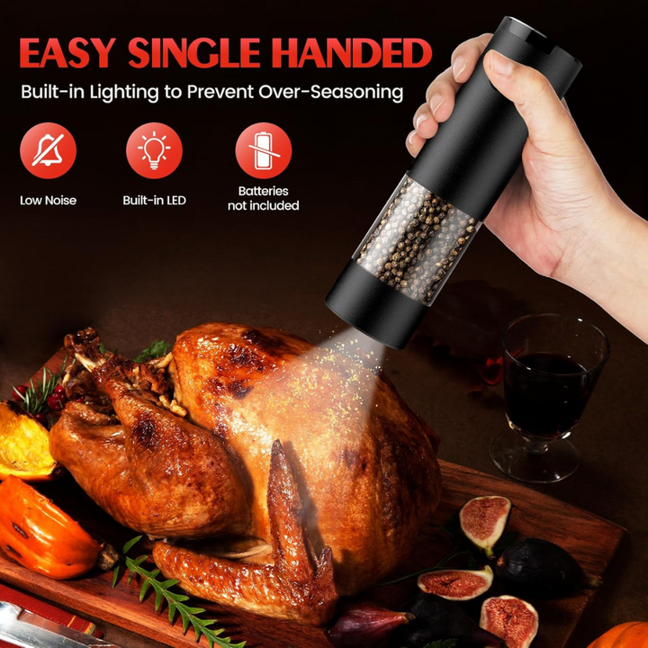 Set of electric salt grinders, sleek design, effortlessly adds flavor to meals.