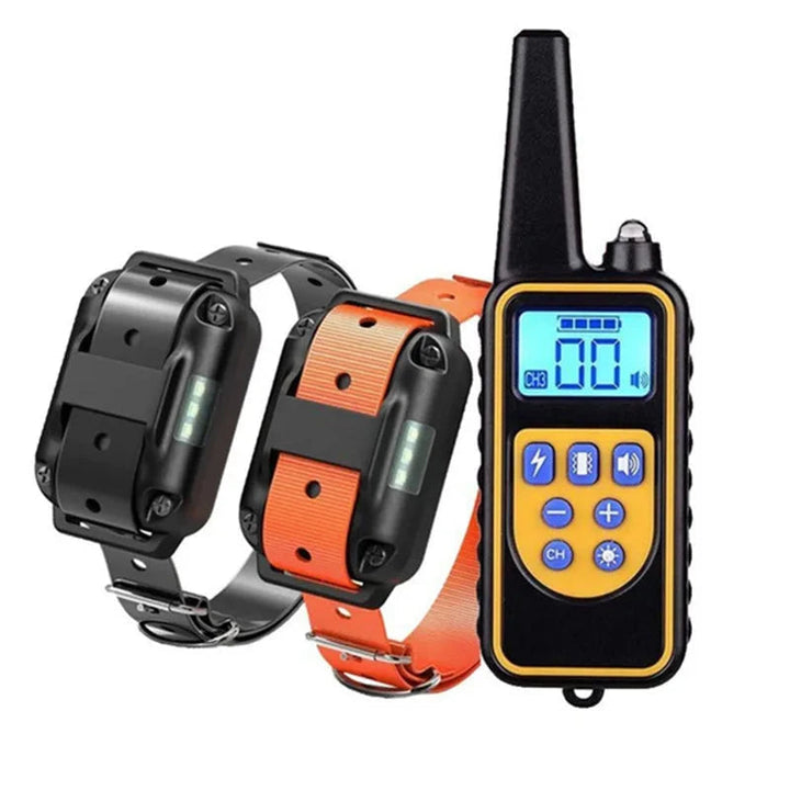 Remote dog training e-collar, waterproof and rechargeable. Ideal for outdoor obedience training and pet behavior control.
