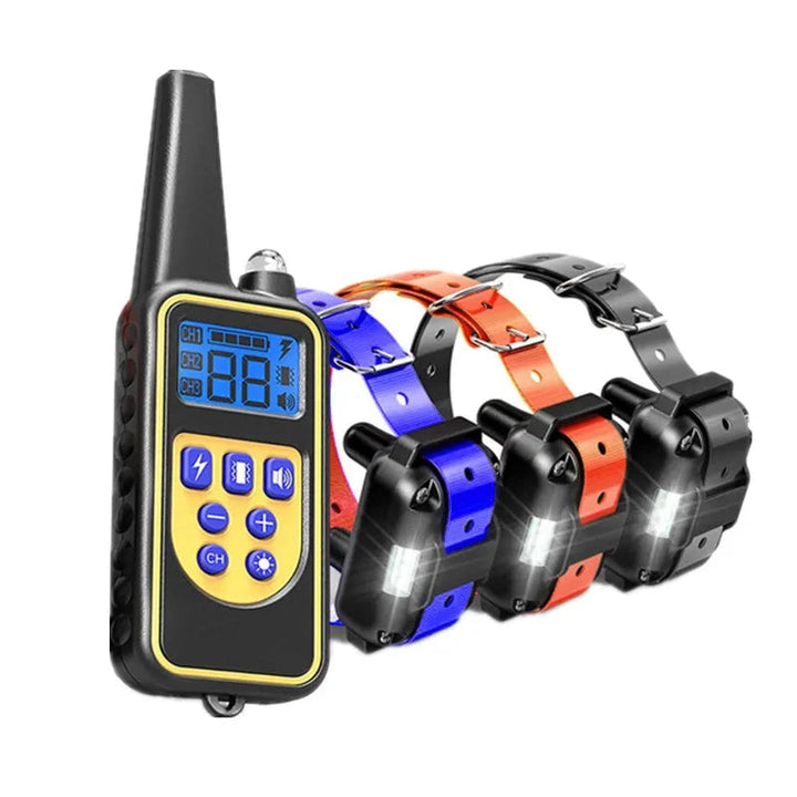 Adjustable, waterproof e-collar for dog training. Rechargeable remote system helps improve pet behavior and obedience.