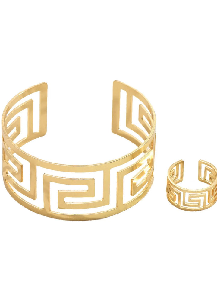 Chic 18K gold plated geometric statement bracelet and ring, perfect gift for her.