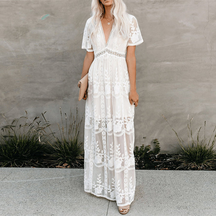 Chic V-neck maxi dress for women, providing effortless elegance and comfort for any occasion.