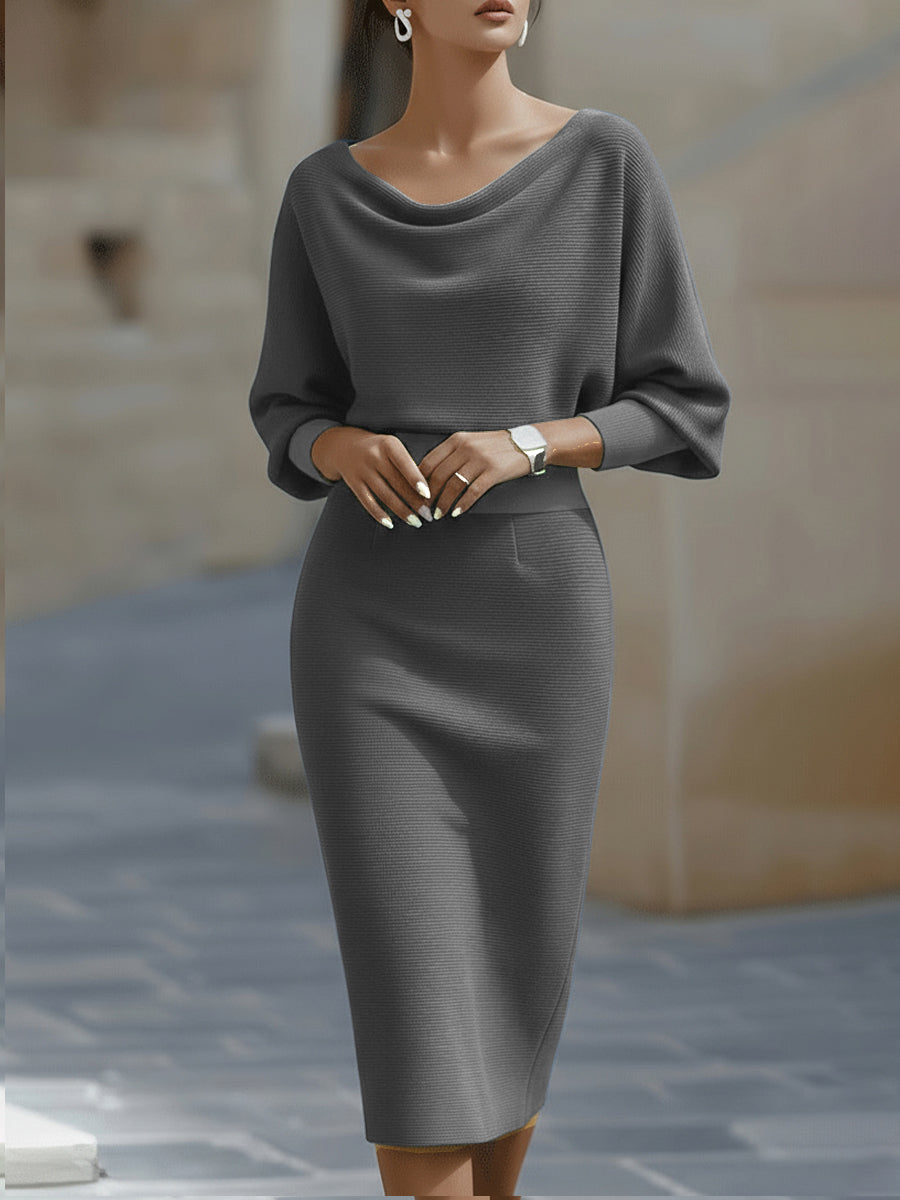 Chic batwing sleeve midi dress, perfect for work or cocktails.